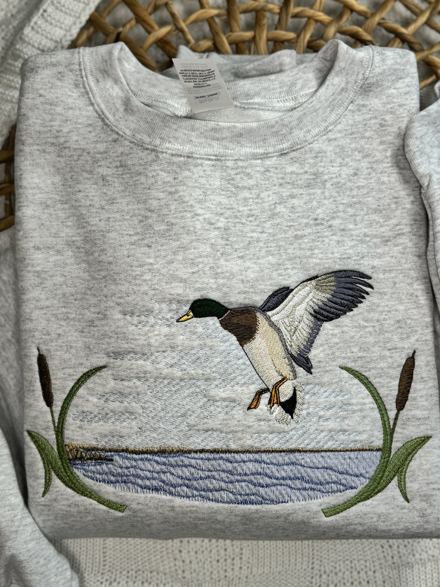 Embroidered Mallard Duck Scene Sweatshirt