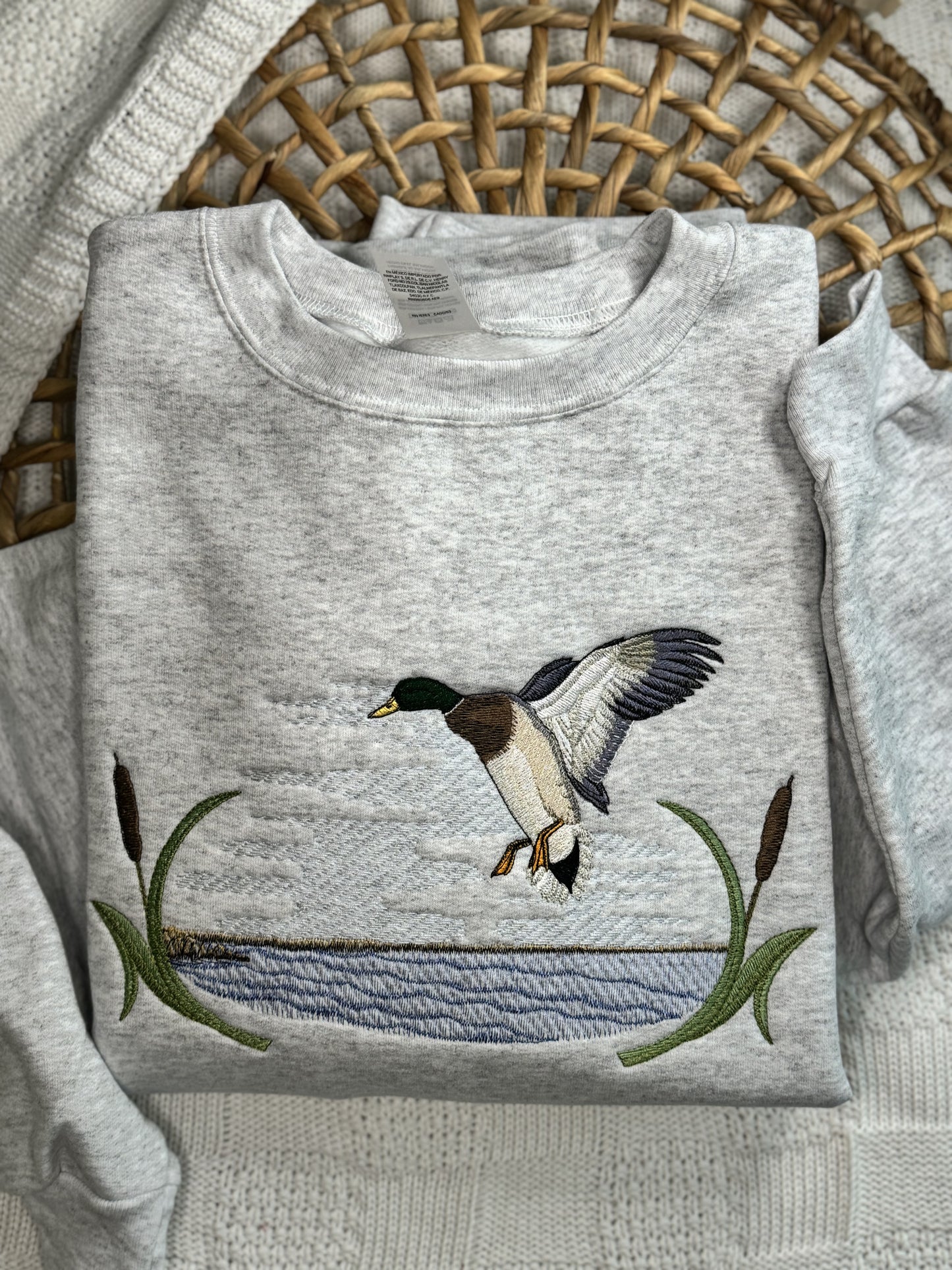 Embroidered Mallard Duck Scene Sweatshirt