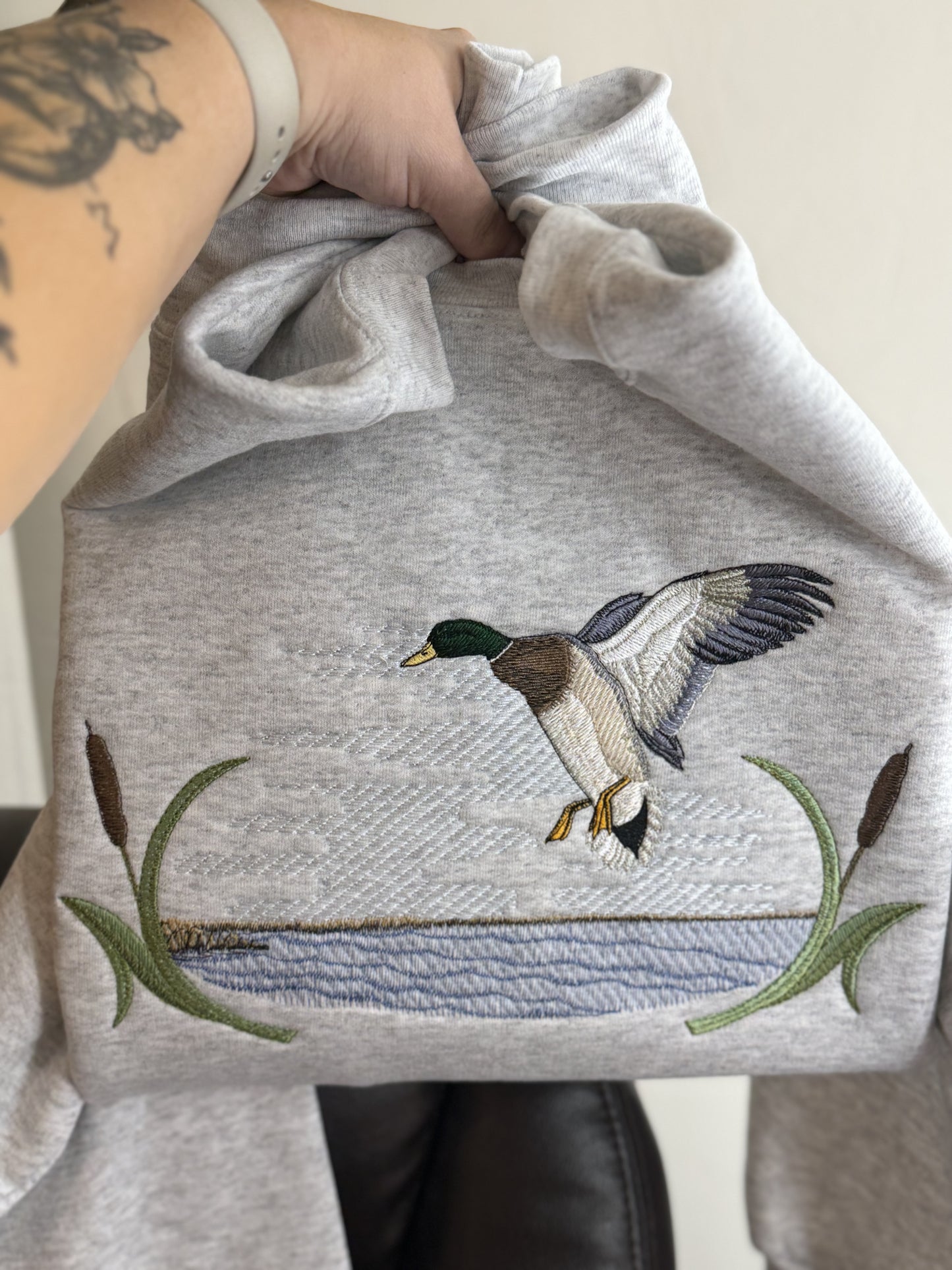 Embroidered Mallard Duck Scene Sweatshirt