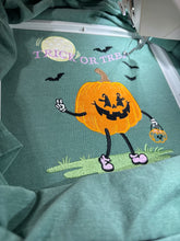 Load image into Gallery viewer, Trick or Treat embroidered t shirt , crewneck, or long sleeve t
