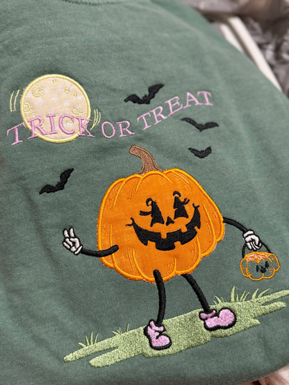 Trick or Treat embroidered t shirt , crewneck, or long sleeve t