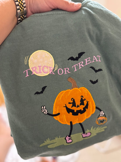 Trick or Treat embroidered t shirt , crewneck, or long sleeve t