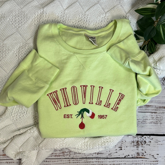 Embroidered Green hand with ornament crewneck sweatshirt