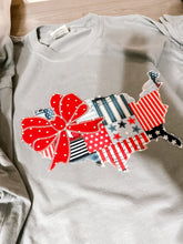 Load image into Gallery viewer, Embroidered Long Sleeve T USA Map Outline with Bow

