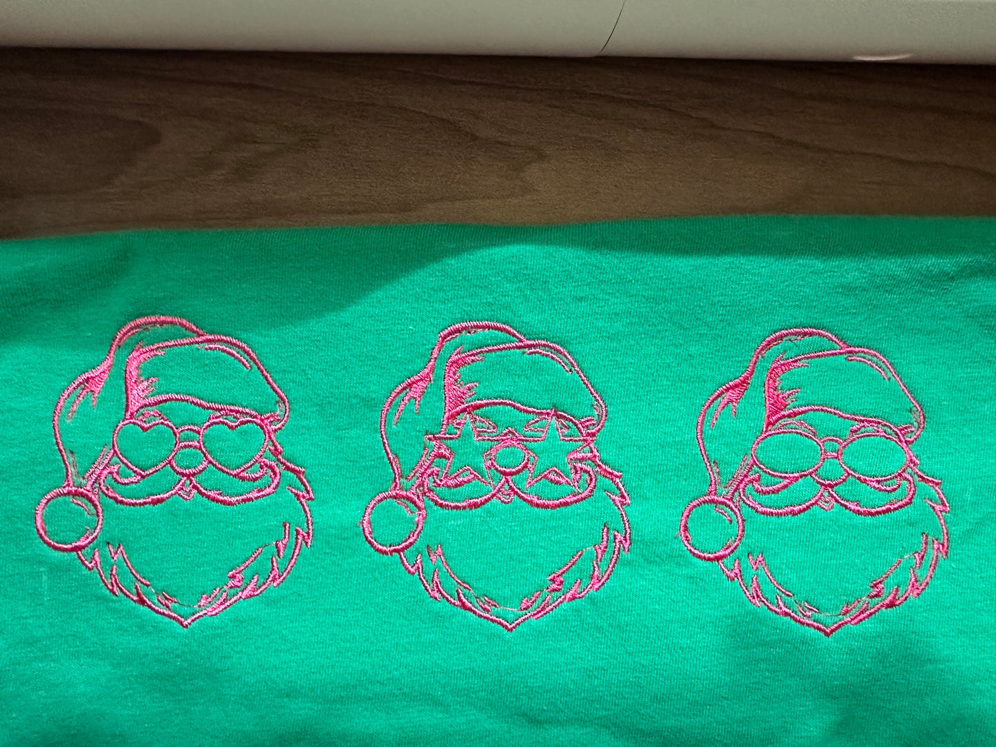 Long Sleeve Embroidered Santa Faces