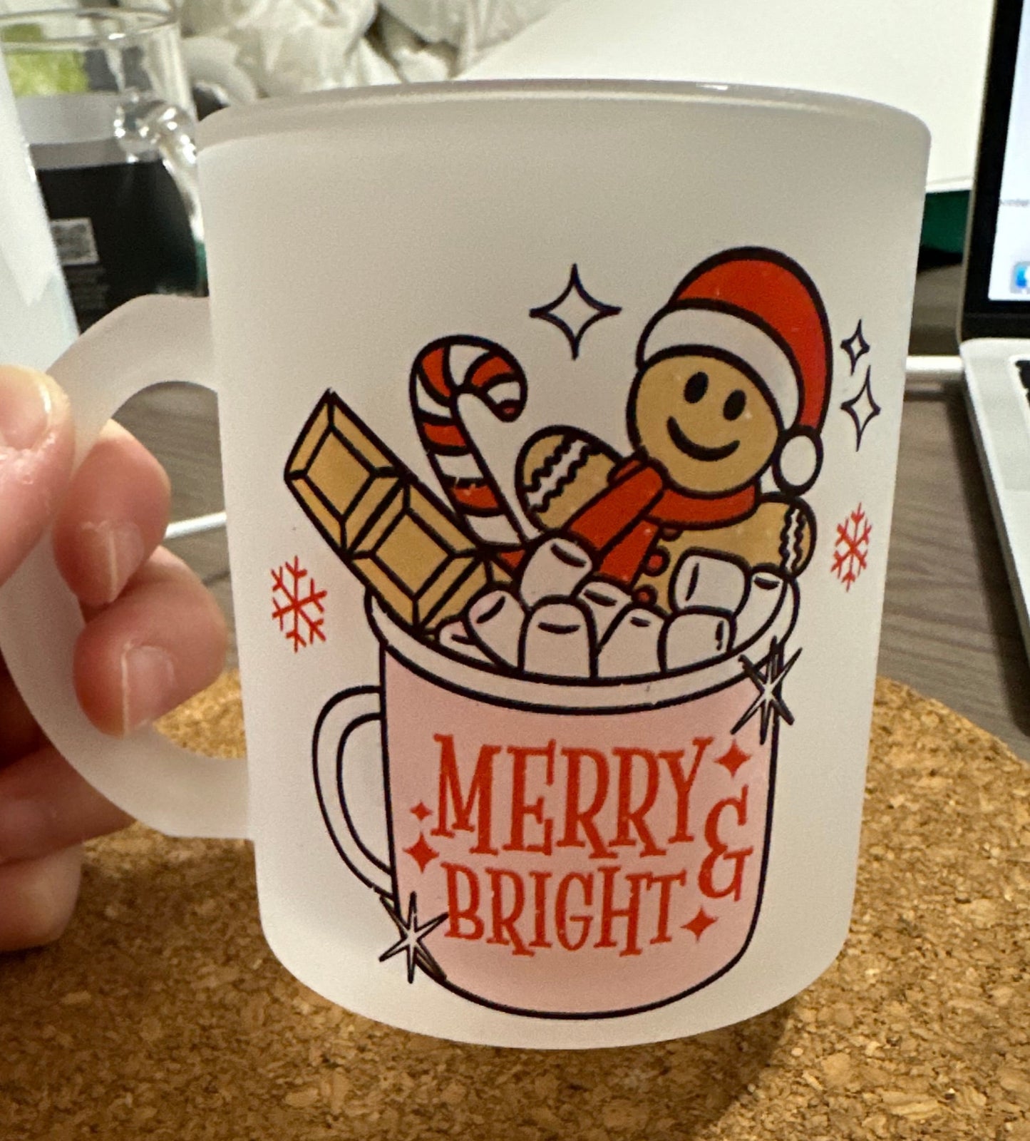 Merry and bright gingerbread clear frosted mug