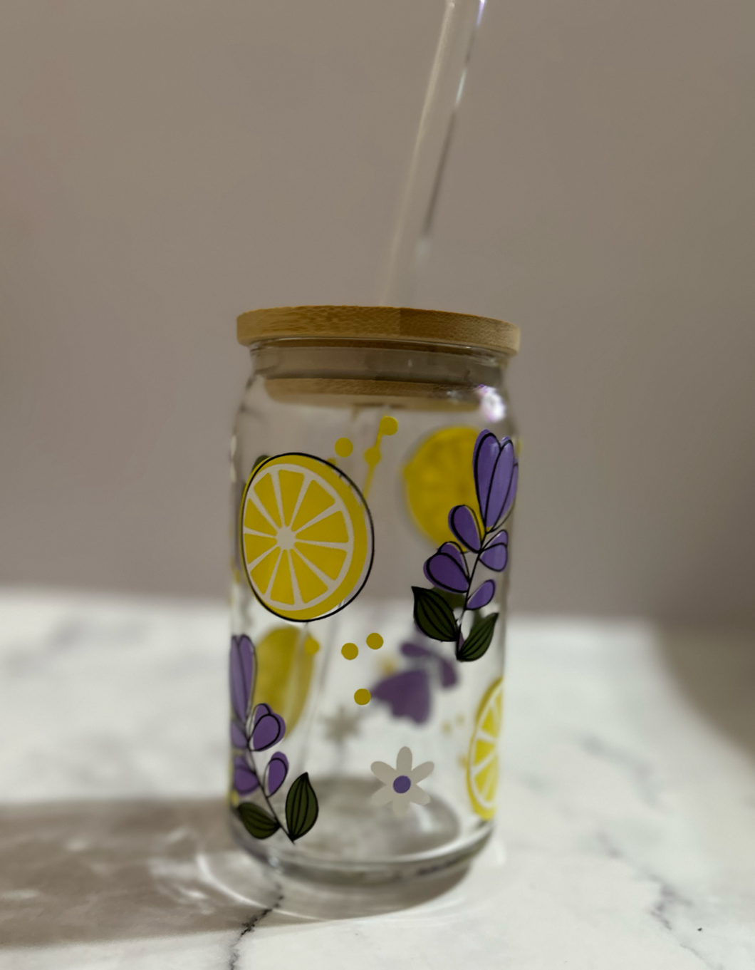 Lemons and lavender floral glass