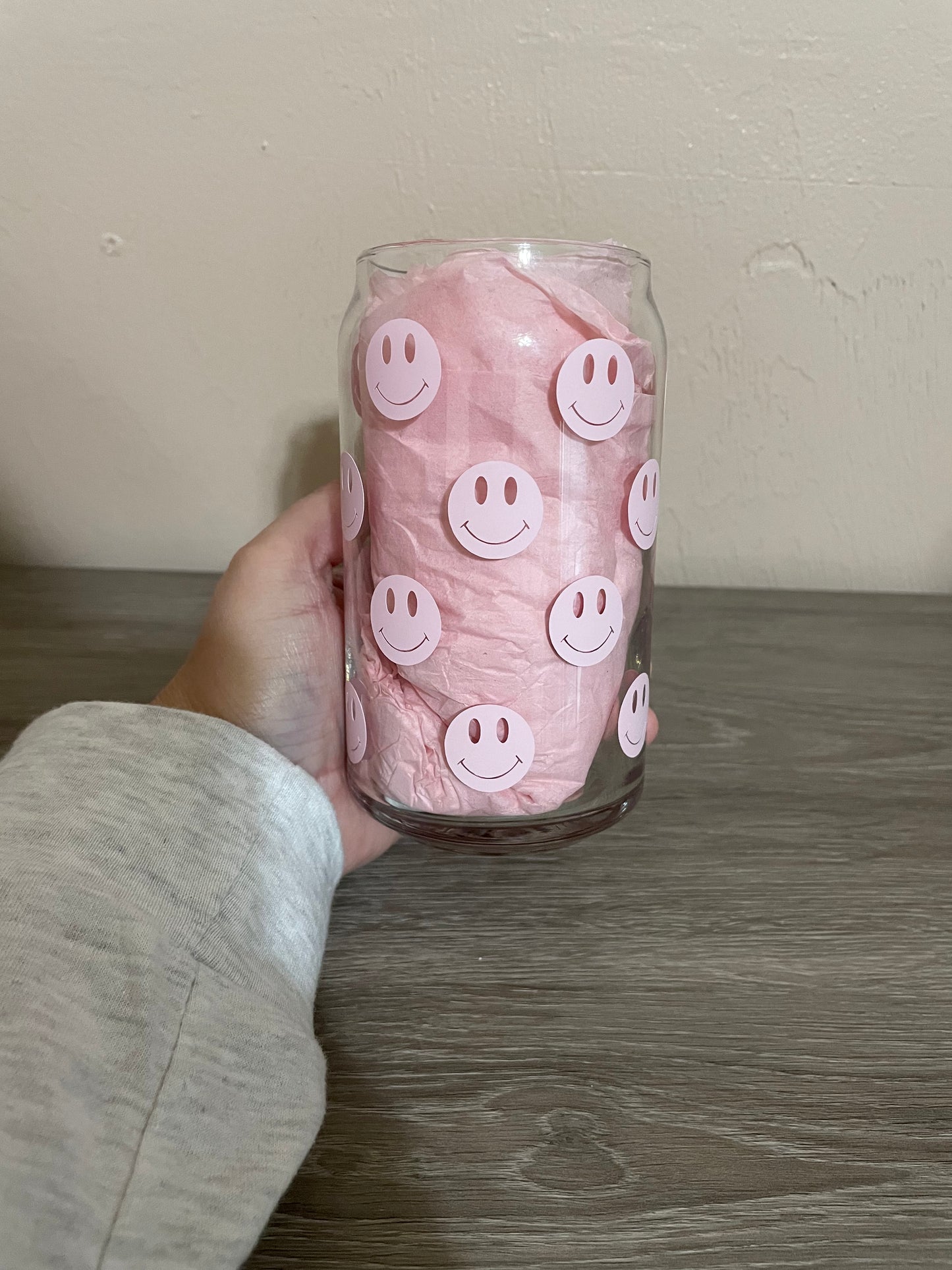 Smiley glass cup 16 oz